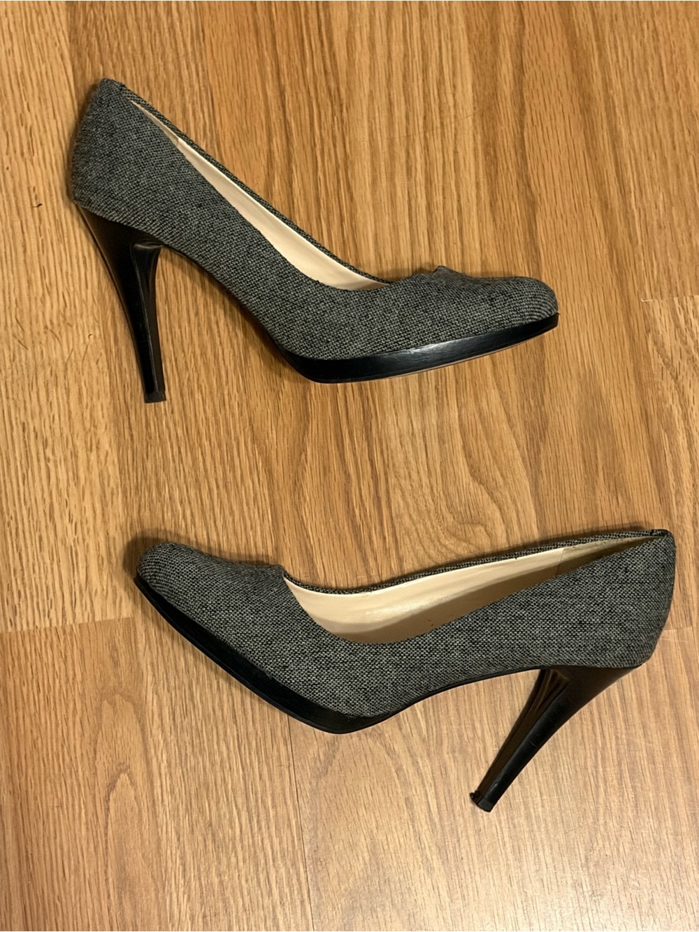 Nine West Pumps Tweed Fabric Wise Up 2 Black Gray Size 7.5